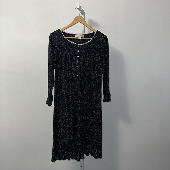 Eileen West Black & White Polka Dot Nightgown Medium Ballet Length Ruffle Hem - Picture 1 of 11
